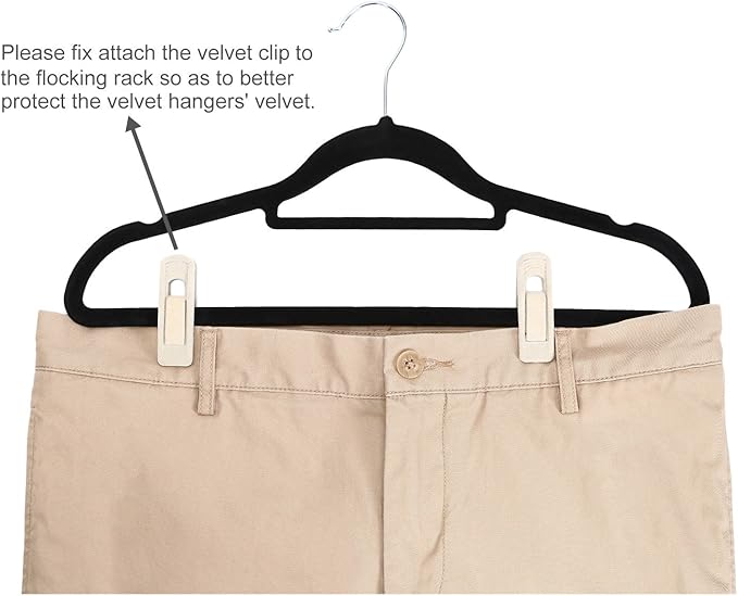 Velvet Hangers Clips, 20 Pack Ivory Pants Hanger Velvet Clips, Strong Hanger Clips Perfect for Thin Felt Hangers