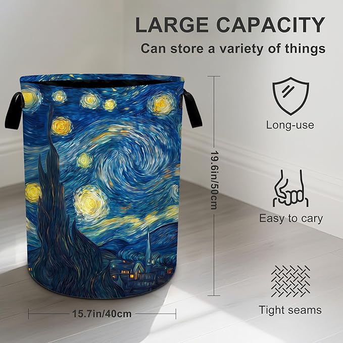 Starry Night Sky Laundry Basket Storage Bin Foldable Laundry Hamper Clothes Storage Bucket Organizer 19.6x15.7 Inch For Laundry Room/Bedroom/Bathroom