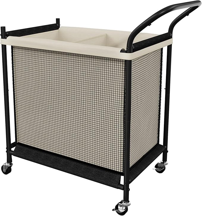 Laundry Hamper with Wheels - 2 Section Laundry Basket 120L, Removable Washable Bags, Height-Fitted Rolling Laundry Cart for Laundry Room & Bedroom