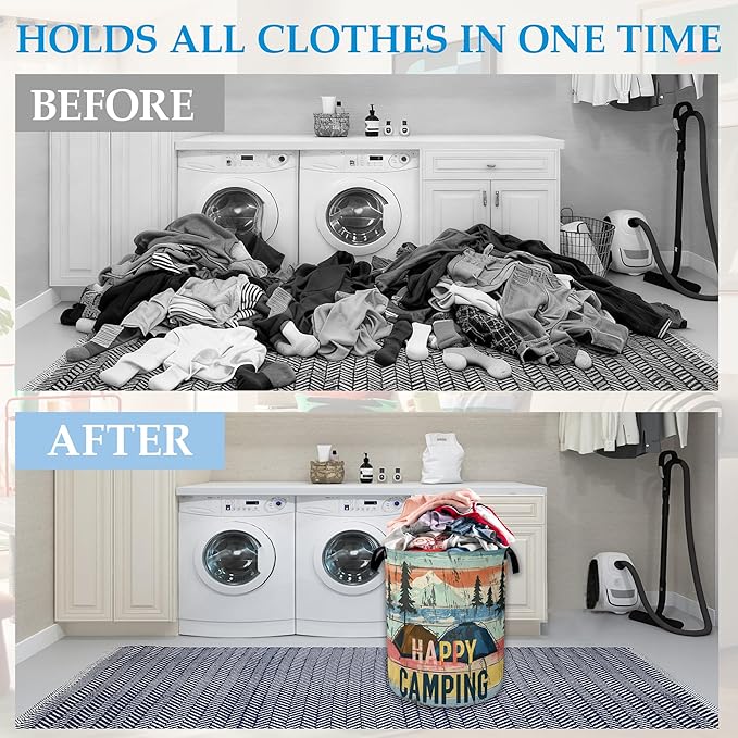 Happy Camping Laundry Basket Collapsible Laundry Hamper, Oxford Cloth Storage Bin for Room/Bathroom/Bedroom/Dormitories 16" X 20.8"
