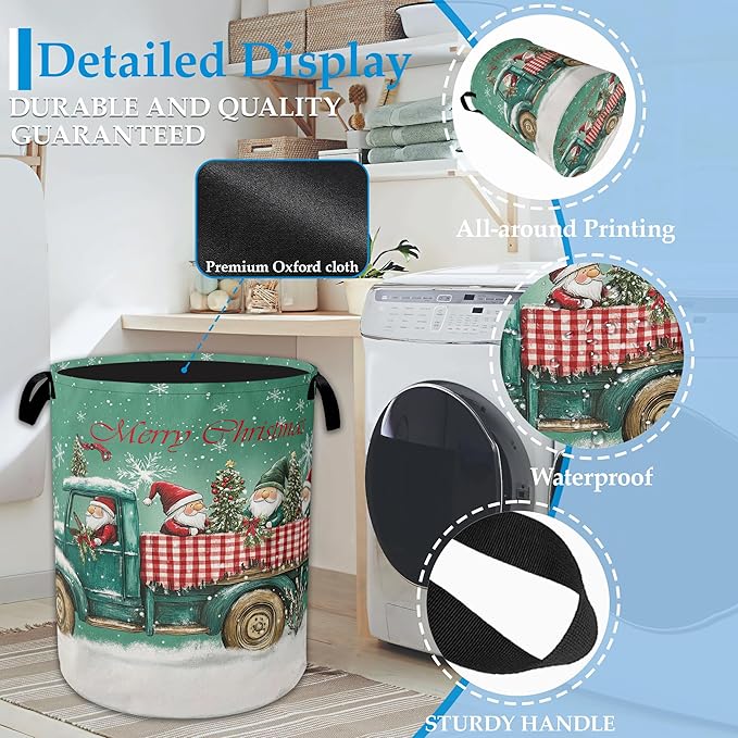 Merry Christmas Laundry Basket Collapsible Laundry Hamper, Oxford Cloth Storage Bin for Room/Bathroom/Bedroom/Dormitories 16" X 20.8"