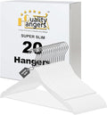 20 Luxury Slim Space Saving Wooden Clothes Hanger with Squared Pant Bar Best for Shirts, Blouses, Pant, Dress, Hangers White (White - Shirt with Pant Bar, 20)