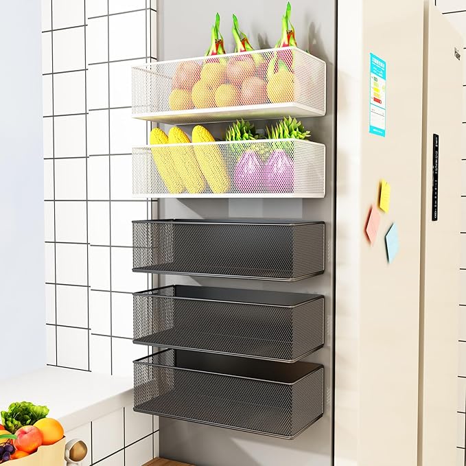 Magnetic Basket Organizer Holder for Fridge Sipce Rack Magnetic Storage Bin Box Containers for Refrigerator Magnetic Shelf for Fridge Whiteboard Classroom (Black, 10.63''L*4.72''W*3.03''H)