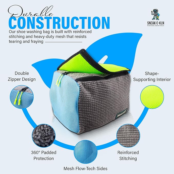 XL Reusable Shoe Washing Machine Bag – 360° Cleaning, Fits 2 Shoes, Heavy Duty Sneaker Laundry Bag for Washing Gym Footwear, Kids Sneakers, Includes Shoe Trees, Drying Bag, Brush & Towel