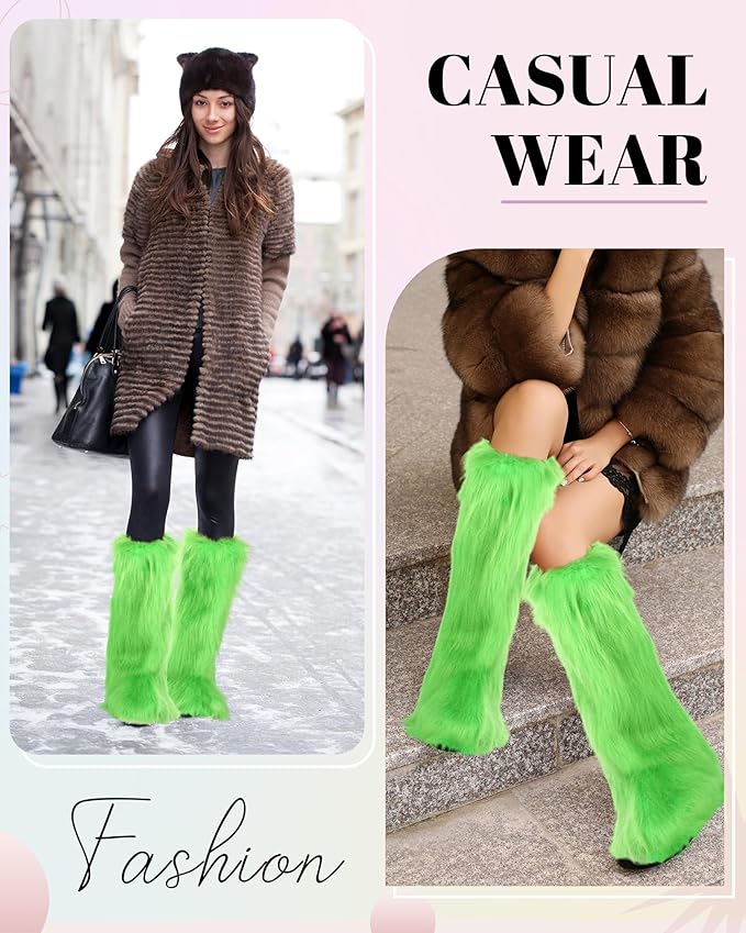 Berlune Faux Fur Fuzzy Leg Warmers Furry Boot Cuff Fur Fluffy Shoes Cover Sleeves for Women Valentines Winter Costumes