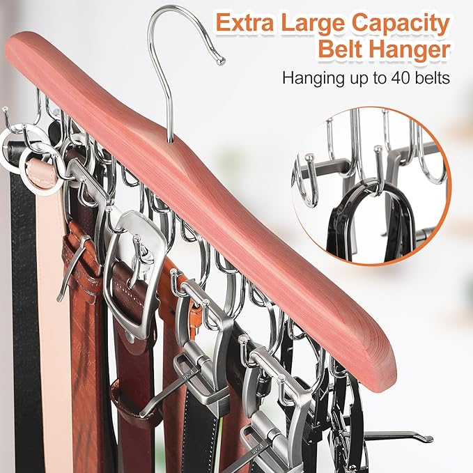 TOPIA HANGER Bra Hangers for Closet Organizer, Cedar Wooden Hangers with 20 Hooks, 2 Packs Hold Up to 80 Bras, Tank Top Hanger Space Saving, Belt Hanger-CT58U