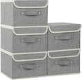 Fabric Storage Bins Cube Organizers with Flip-Top Lid and Handles,Storage Boxes for Organizing Home,Office,and Closet,Grey,5 Pack 10.2 X 7.9 X 6.7 in