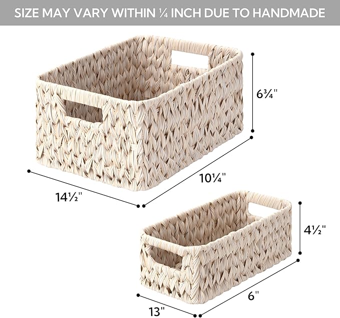GRANNY SAYS Wicker Baskets for Organizing, Wicker Storage Basket for Shelf, Woven Baskets Oraganizer, Waterproof Vanity Basket for Towel, Home Organization, 3-Pack