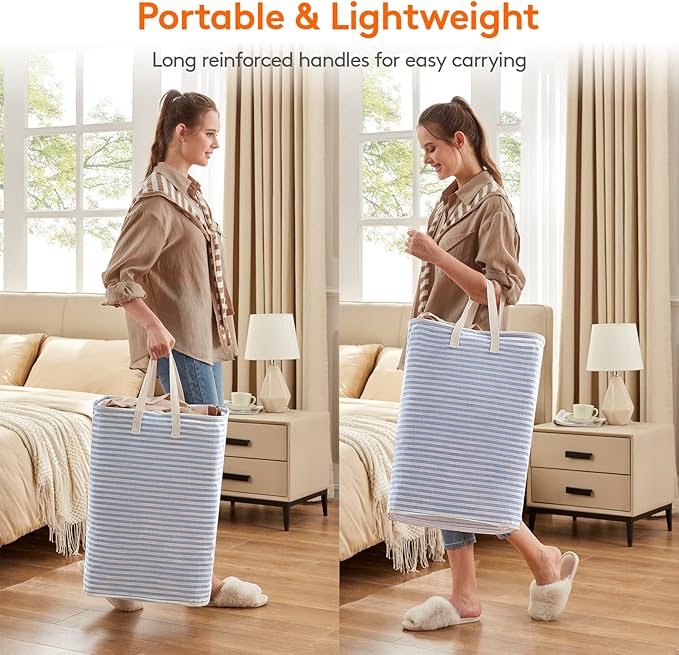 Lifewit 3 Pack Laundry Hamper Large Collapsible Laundry Baskets, Freestanding Waterproof Clothes Hamper with Easy Carry Handles in Laundry Room Bedroom Bathroom College Dorm, Blue, 3 x 80L