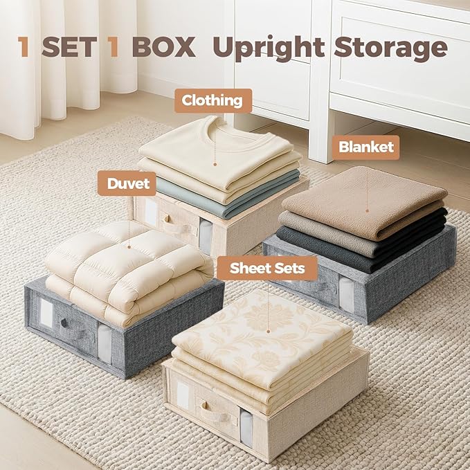 8Pack Sheet Organizers and Storage - King/Queen Size Sheet Storage Organizer with Window, Foldable & Dustproof Sheet Organizer for Linen Closet for Summer Blankets & Sheet Sets,Grey