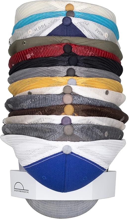 Dome Dock The Original USA-Made Hat Rack and Compact Hat Organizer for Wall Installation, 20 Hat Capacity, White (2 Pack)