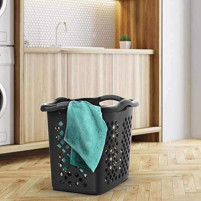 2 Bushel Plastic Lamper Laundry Basket, Black, Adults and Tweens