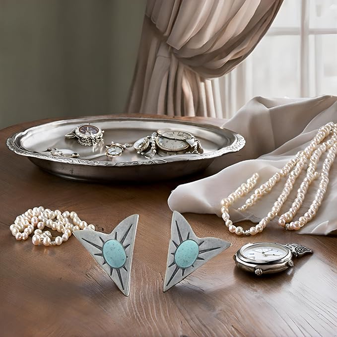 HHH Designs Antique Silver Collar Tips - Western Collar Stays - Silver Finish Turquoise Stone Collar Tips for Men and Women - Made in USA