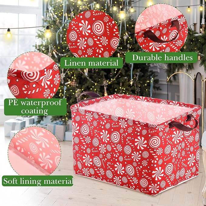 Vesici 6 Pack Christmas Basket for Gifts Empty Christmas Storage Bins with Handle Santa Snowman Foldable Storage Box Canvas Laundry Basket for Xmas Office Home Bedroom Clothes