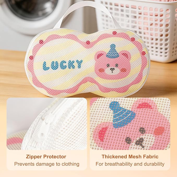3 Pack Bra Washing Bags for Laundry, Silicone Bra Bags for Laundry With Zipper, Bear Pattern, Lingerie Bag, Anti Deformation Washing Bag(Fits A-C Cups)