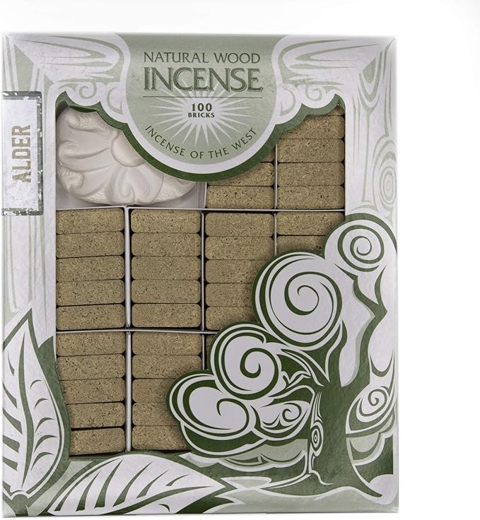 Incienso de Santa Fe - Alder Natural Wood Incense Bricks with Holder, 100 Count - Made in The USA