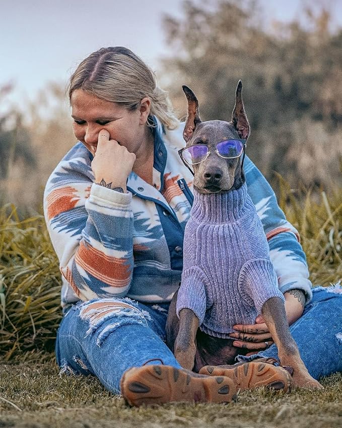 Blueberry Pet Cozy Soft Chenille Classy Striped Dog Sweater in Stonewash Blue, Back Length 22", Pack of 1 Clothes for Dogs