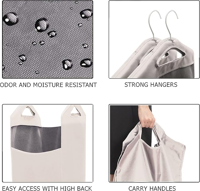 The Fine Living Co. Hanging Laundry Hamper Bag, Heavy Duty Hanger, Space Saving Closet Hamper Organizer (Beige)