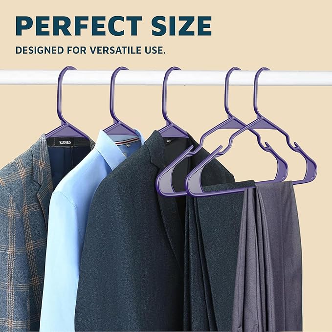Lifemaster Plastic Clothes Hangers – Heavy Duty Hanger Set, for Organizing Clothes, Dresses, and Coat, Holds Up to 5 lbs, Space-Saving Hangers with Non-Slip Shoulder Grooves, Pack of 30, Purple