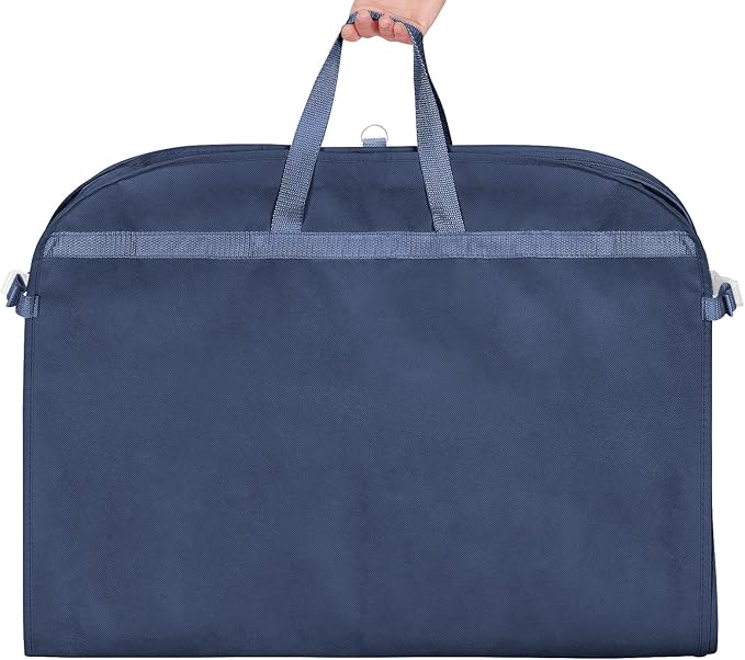 Univivi 40 Inch Kids Garment Bags for Dance Costumes, 3 Medium Clear Zipper Pockets and 2 Back Zippered Pockets for Hanging Clothes, Travel Storage - Navy Blue