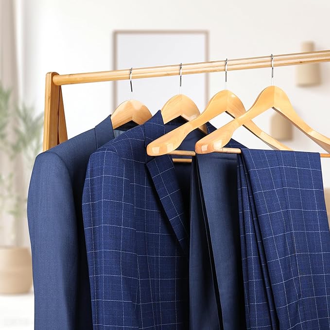 Coat Hanger 8-Pack, MEQUTION Wood Hangers Trouser Hangers Extra Wide Shoulder Wooden Hangers for Heavy Coat, Sweater, Skirt, Suit, Pants, Retro Finish (Natural)