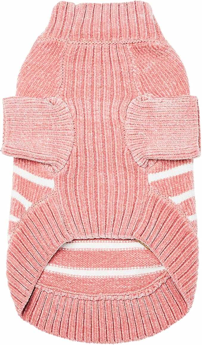 Blueberry Pet Cozy Soft Chenille Classy Striped Dog Sweater in Dusty Rose, Back Length 18", Pink Clothes for Dogs