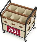 Tajsoon 295L Extra Large Laundry Hamper 6 Section, Heavy Duty Laundry Cart with Wheels, Commercial Laundry Sorter with Sturdy Metal Frame, Removable Bags & Leather Patchwork, Beige