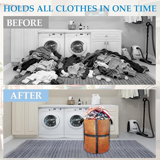 Basketball Large Storage Basket Collapsible Laundry Basket Oxford Storage Bin for Toy Bins Gift Baskets Bedroom Clothes Children Nursery Hamper 16" X 20.8"