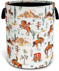 Western Cowboy Laundry Basket Horse Riding Foldable Waterproof Oxford Cloth Funny Tote Bag Laundry Hamper Clothes Storage Bucket Toy Organizer For Bathroom/Laundry Storage/Bedroom 18.9x16.5 Inch