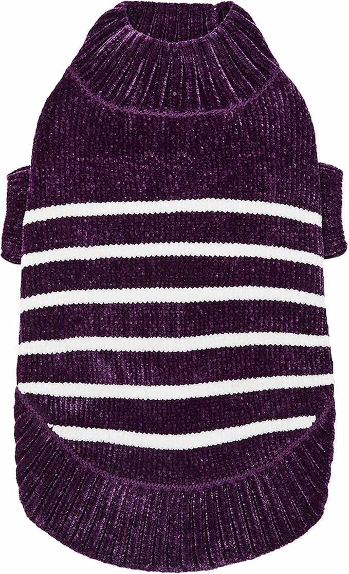 Blueberry Pet Cozy Soft Chenille Classy Striped Dog Sweater in Dark Plum, Back Length 10", Pack of 1 Clothes for Dogs