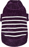 Blueberry Pet Cozy Soft Chenille Classy Striped Dog Sweater in Dark Plum, Back Length 12", Pack of 1 Clothes for Dogs