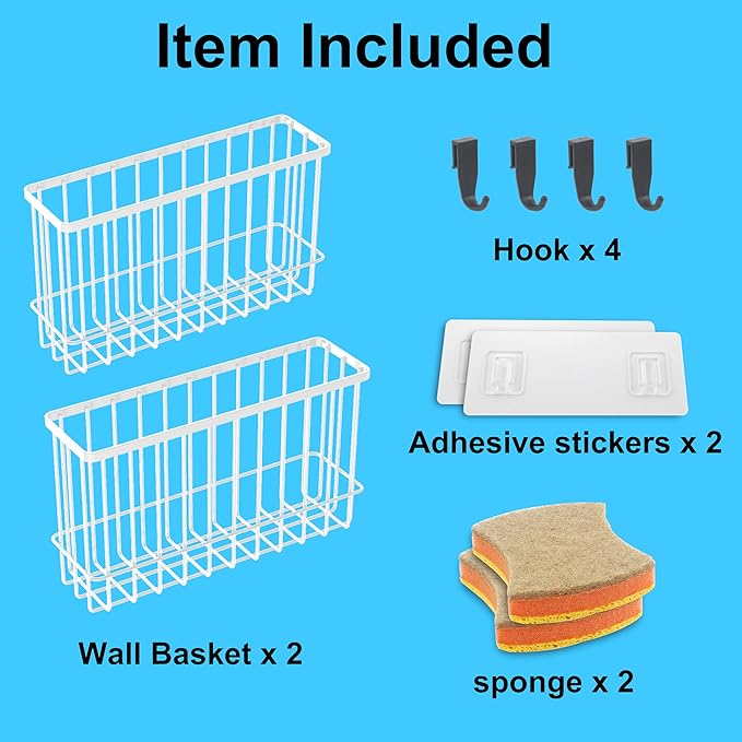 Cabinet Door Organizer 2Pcs, Foil and Plastic Wrap Organizer with 2 Sponges, Cabinet Door Storage with 2 Caddy Adhesive, for Aluminum Foil, Plastic Wrap, Wool Dryer Balls, White,(Medium, Large)