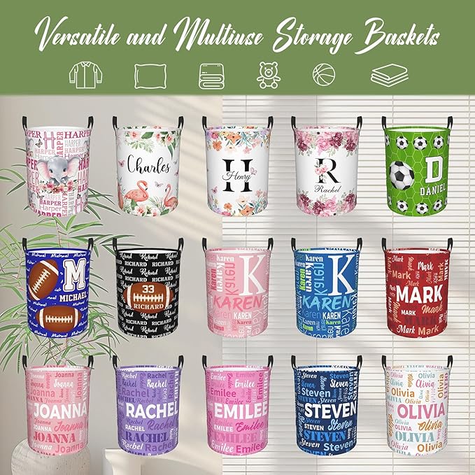Custom Name Laundry Basket, Personalized Collapsible Laundry Hamper with Name for Bathroom Bedrooms, Customized Dirty Clothes Hamper Storage Basket Gifts for Kids Boys Girls Baby Men Women