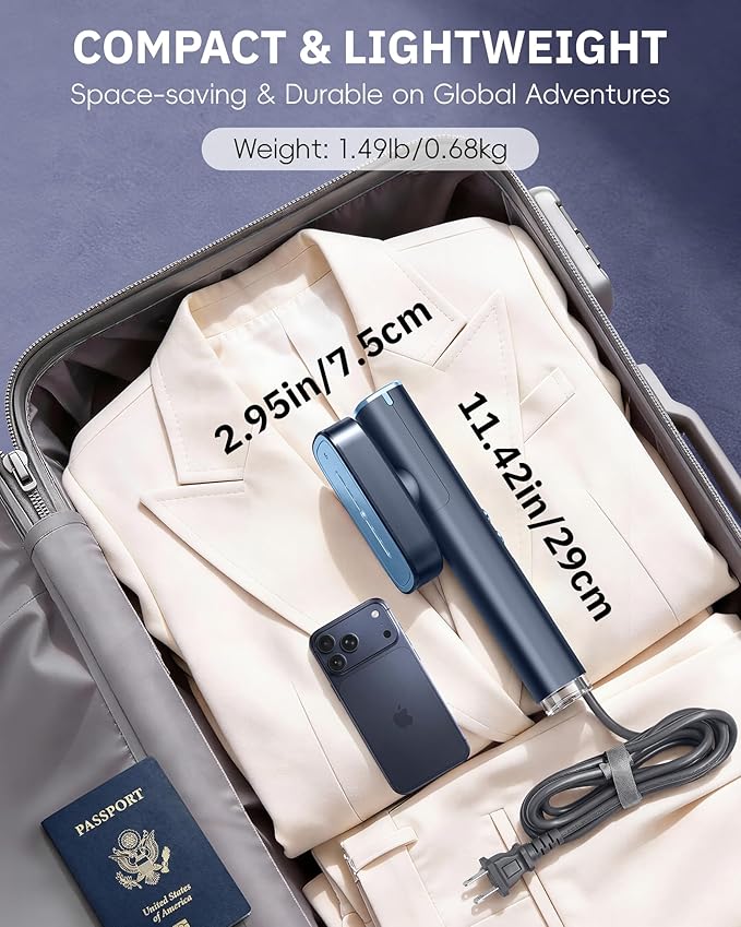 OGHom Steamer for Clothes, 110-240V Travel Steamer & Iron 2 in 1, 1000W Powerful Steam, Portable Handheld Garment Wrinkle Remover, 30s Fast Heat-Up with Dry& 2-Steam Control, for Global & Europe-Blue
