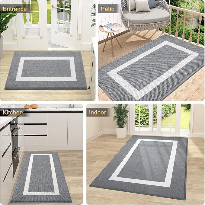 OLANLY Indoor Door Mat, 40x32, Non-Slip Absorbent Resist Dirt Entrance Mat, Washable Low-Profile Inside Entry Doormats for Entryway, Grey