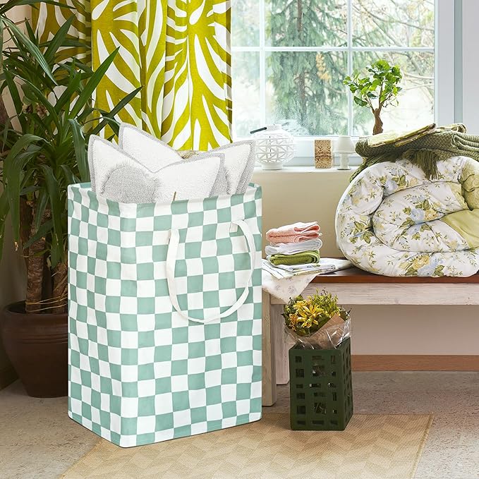 Sage Laundry Hamper Storage Basket Girls Organizer Bins Toy Box Laundry Basket Large Canvas Collapsible Chest for Home/Dorm/Kitchen/Pet/Office/Closet/Shelf/Gift Baskets