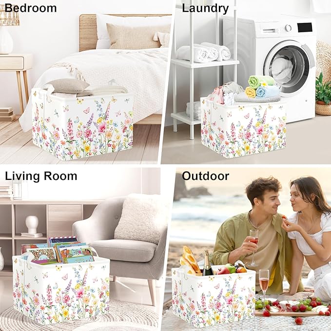 Clastyle Wildflower Baby Laundry Hamper Collapsible Clothes Kids Storage Basket Waterproof Women Girls Toy Box for Nursery Room,Butterflies,40 * 30 * 30 cm