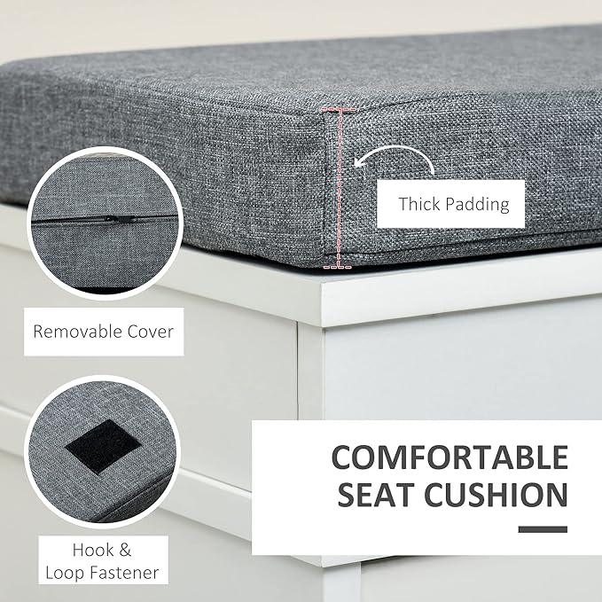 HOMCOM Modern Shoe Rack Bench for Entryway, Storage Organizer with Cushion, 2 Drawers, Adjustable Shelf, Holds 8 Pairs, White