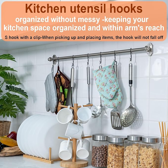 4 Inch 16 Pack Large S Hooks for Hanging with Safety Buckle,Heavy DutyS Hooks for Hanging Plants, Metal Black S Hooks, Closet Hooks for Bird Feeders, Jeans, Clothes, Pots, Pans, Towels, Kitchen, Bags