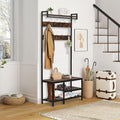 Corner Coat Rack, Corner Hall Tree with Bench and Shoe Storage, Industrial coat rack with storage and 14 Hooks for Entryway Hallway Bedroom (Hall Tree Entryway)