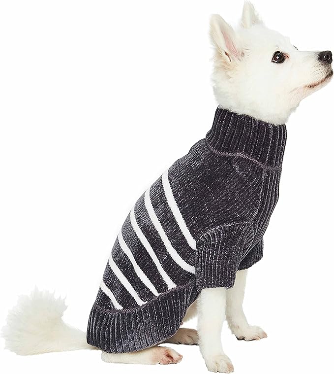 Blueberry Pet Cozy Soft Chenille Classy Striped Dog Sweater in Chic Grey, Back Length 12", Pack of 1 Clothes for Dogs