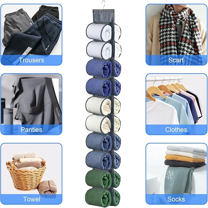2-Pack Hanging Legging Organizer - Legging Storage Organizer, Legging Organizer for Closet, Hanging Closet Organizer, Install Behind The Door, Wardrobe Hanger 20 Pockets Clothes Storage (Grey)