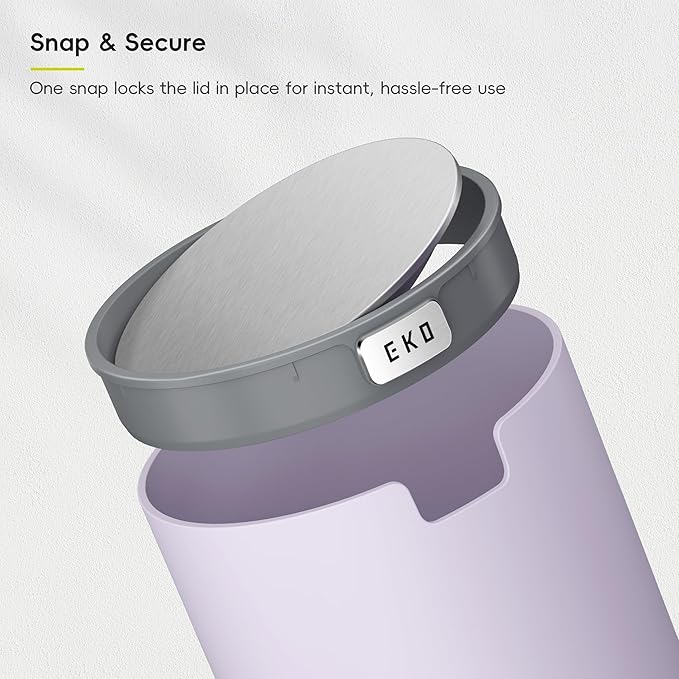 EKO Fandy 0.4 Gal/1.5L Mini Tabletop Trash Bin with Swing-Lid, Desktop Trash Can for Bathroom Countertop, Vanity, Coffee or Office, Small Garbage Bin (Lavender)