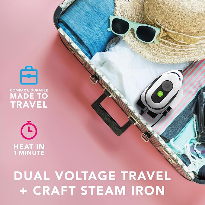 Steamfast Modal Dual-Voltage Craft Steam Iron, Non-Stick Sole Plate Tackles Stubborn Wrinkles, Temperature Control, Quick Heat Time, Portable, Travel Friendly, Easy to Clean, Cord Storage, White