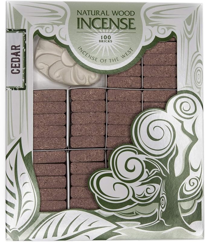 Incienso de Santa Fe - Cedar Natural Wood Incense Bricks with Holder, 100 Count - Made in The USA