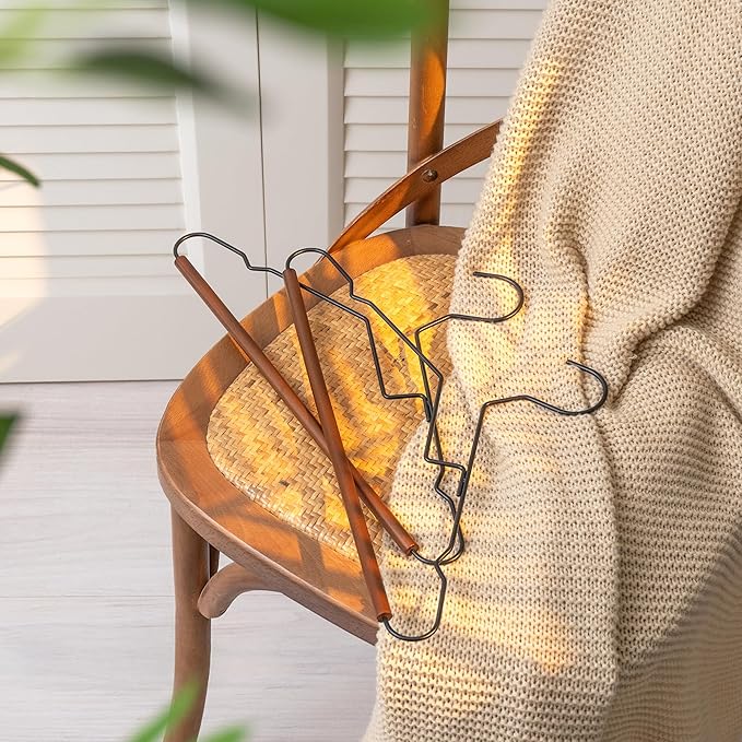 StorageWorks Wire Hangers with Wooden Bar, Heavy Duty Metal Hanger for Pants, Coats, Shirts, Jackets and Suits, 20 Pack