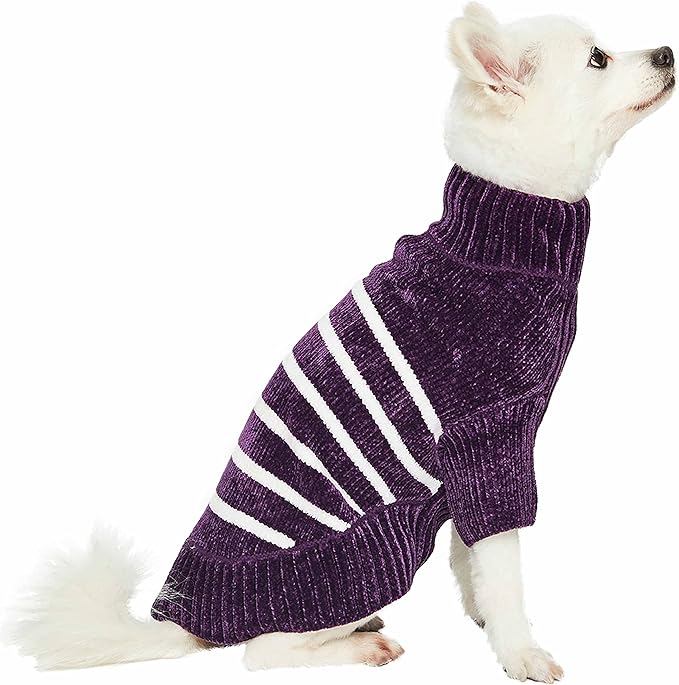 Blueberry Pet Cozy Soft Chenille Classy Striped Dog Sweater in Dark Plum, Back Length 10", Pack of 1 Clothes for Dogs