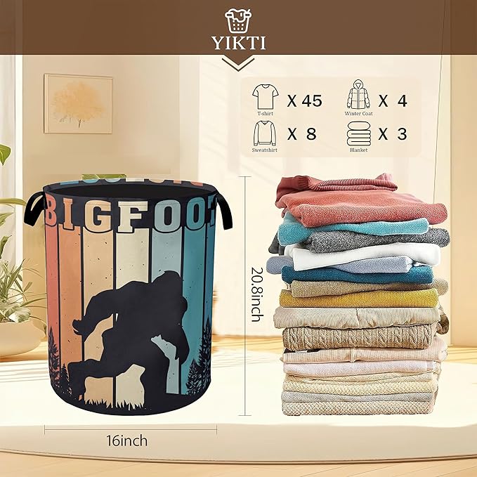 Vintage Bigfoot Laundry Basket,Forest Animal Clothes Hamper,Oxford Cloth Collapsible Nursery Hamper Storage Organization for Bedroom,Bathroom,Office,College Dorms,16x20 Inch