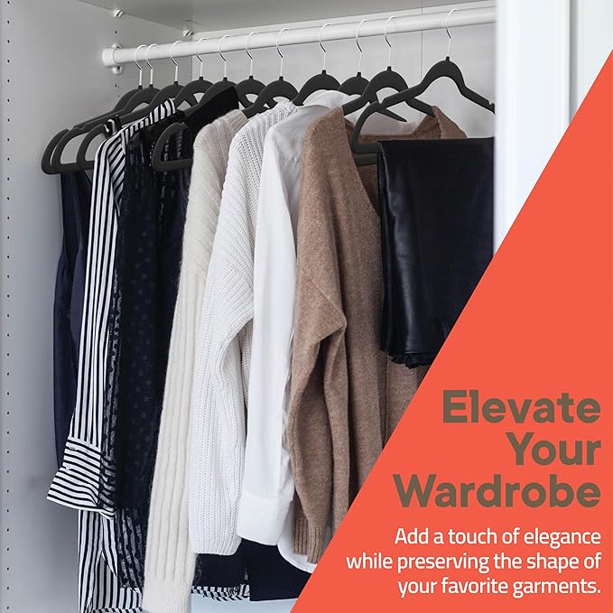 Black Velvet Hangers 80 Pack – 360° Swivel Hook, Non-Slip and Space Saving Hangers, Heavy-Duty 11 lbs Weight Capacity - Smooth Velvet Finish for Crease-Free Clothes and Effortless Closet Organization