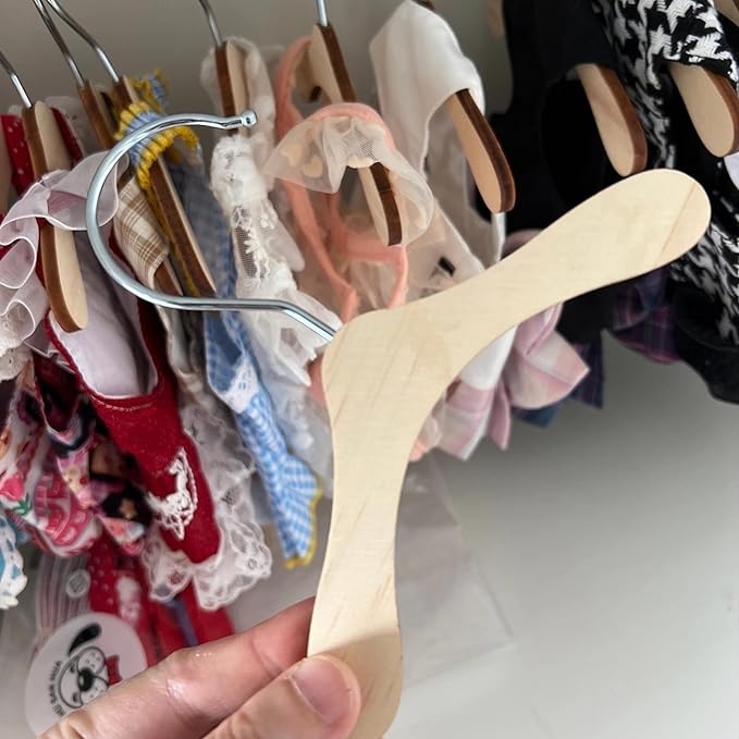 5 Pack Wooden Hangers, Dog Clothes Hanger 8.6 inch - Little Hangers for Doll Dress Clothes Gown Outfit Holders Accessories (L)